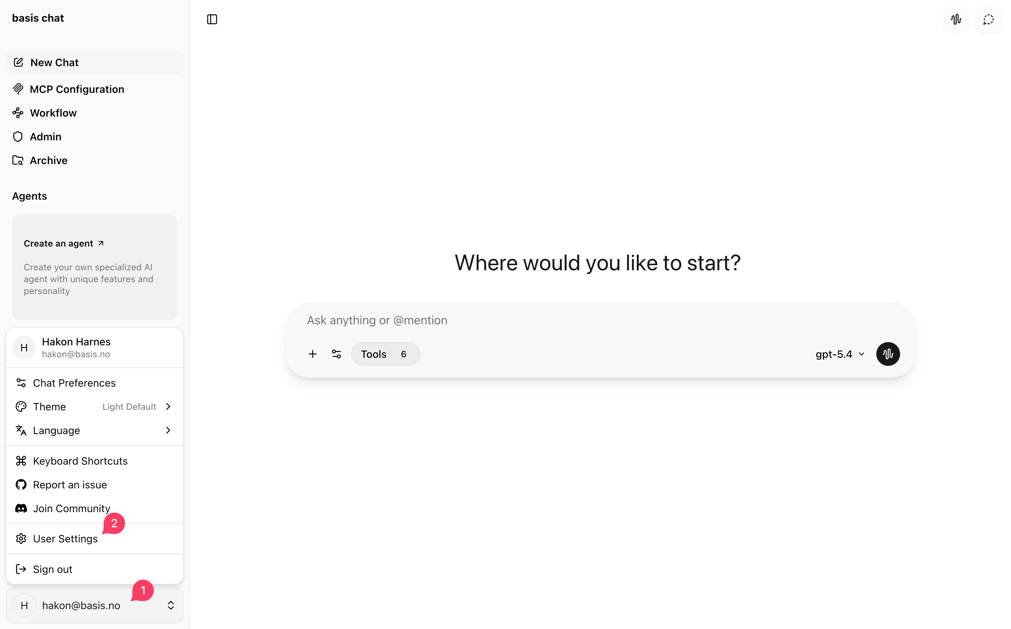 Open user settings